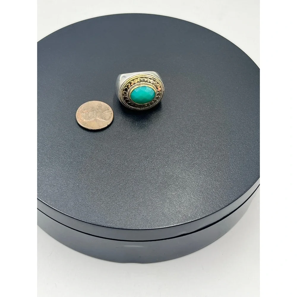 Anna Beck Sterling Silver Vermeil Chunky Oval Blue Quartz Gemstone Dots Ring 7.5